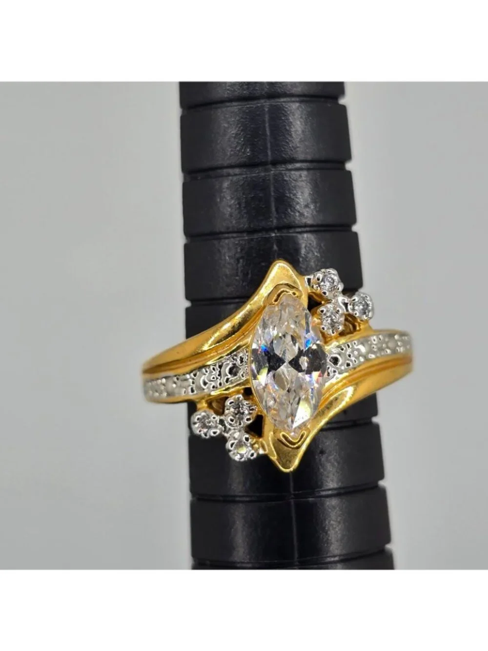Vintage SETA Ring Gold Tone Marquise Cut Sz 5 Signed Engagement Costume Jewelry